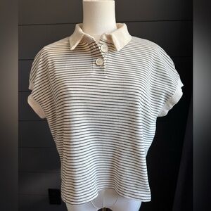 Atelier by Kirious Two Button Collared Cream and Black Striped Shirt Size M